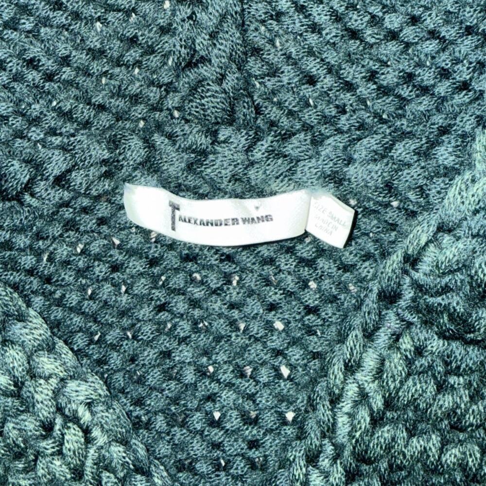 T by ALEXANDER WANG 100% Wool Chunky Crochet Knit Hoodie Tunic Sweater S Green - Picture 3 of 4